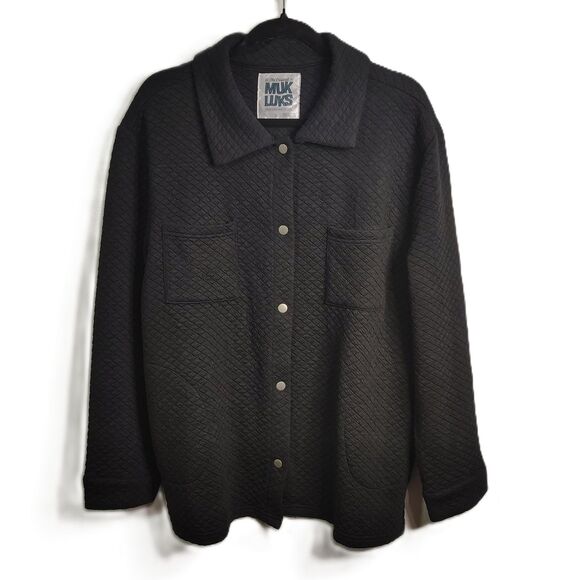 MUK LUKS Quilted Snap Up Jacket Large Women's Black Mid Length Pockets Stretch - Picture 1 of 5